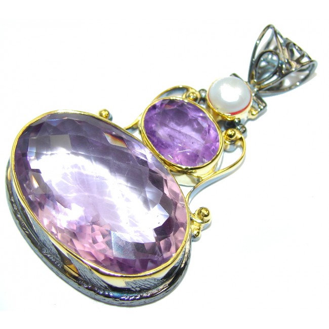 Stunning AAA Amethyst & Freah Water Pearl, Gold Plated, Rhodium Plated Sterling Silver Pendant