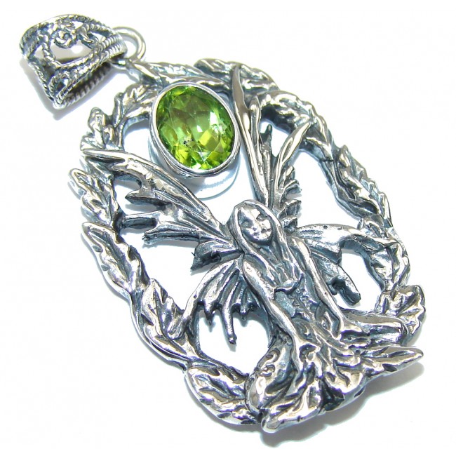 Delicate! Women with Wings Green Peridot Sterling Silver Pendant