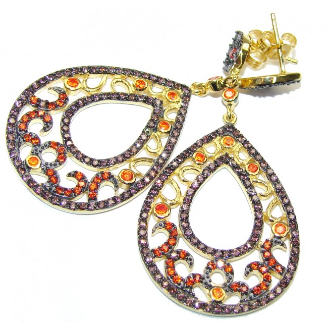 Genuine AAA Orange Sapphire Sterling Silver earrings