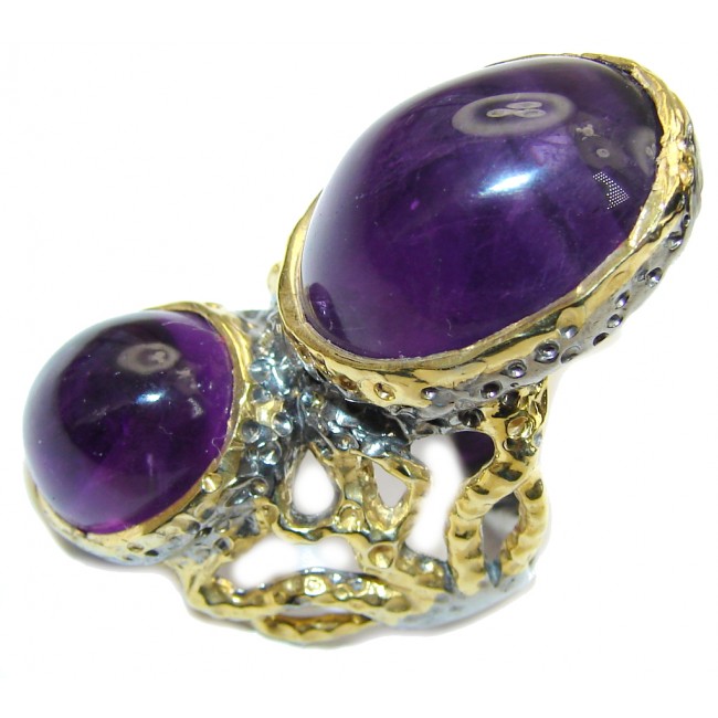 Stunning! AAA Purple Amethyst, Gold Plated, Rhodium Plated Sterling Silver ring s. 7
