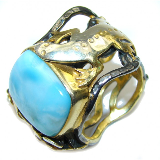 Beautiful AAA Blue Larimar, Gold Plated, Rhodium Plated Sterling Silver Ring s. 9