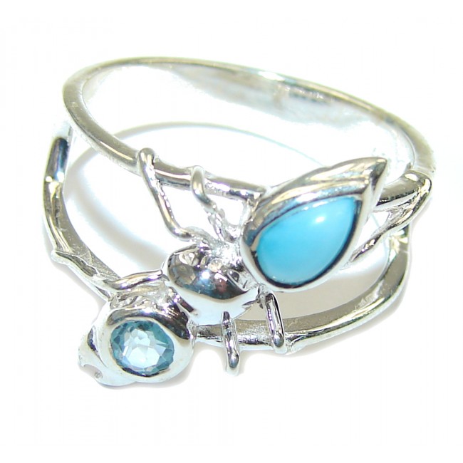 Delicate! Light Blue Larimar & Swiss Blue Topaz Sterling Silver Ring s. 8