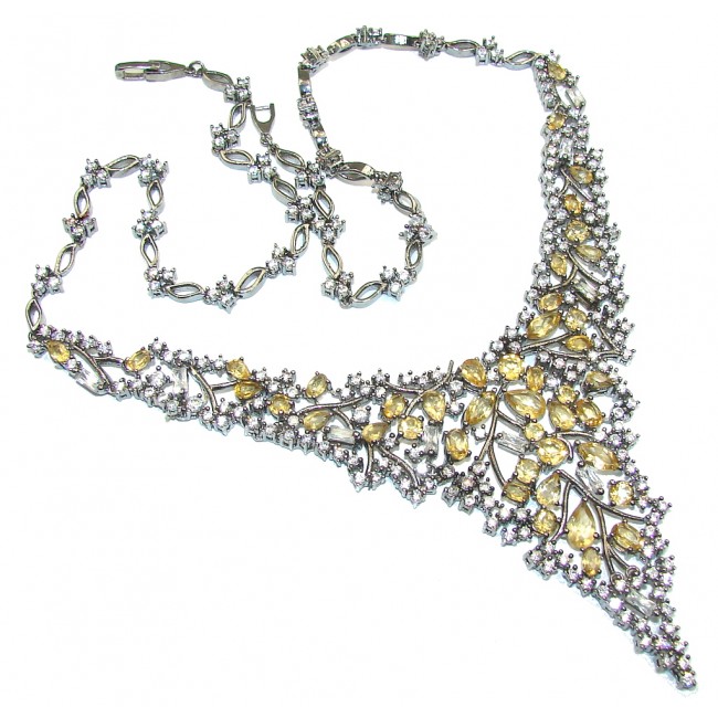 Rich Personality! Natural Citrine & White Topaz, Rhodium Plated Sterling Silver necklace