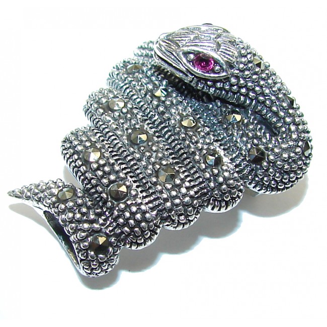 Curled Snake! Marcasite & Garnet Sterling Silver pendant