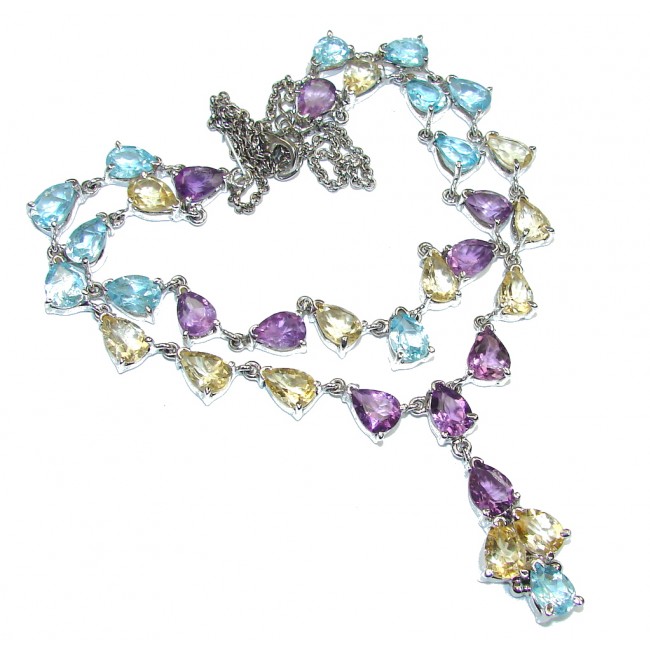 Stunning Genuine AAA Amethyst & Swiss Blue Topaz & Citrine Sterling Silver necklace