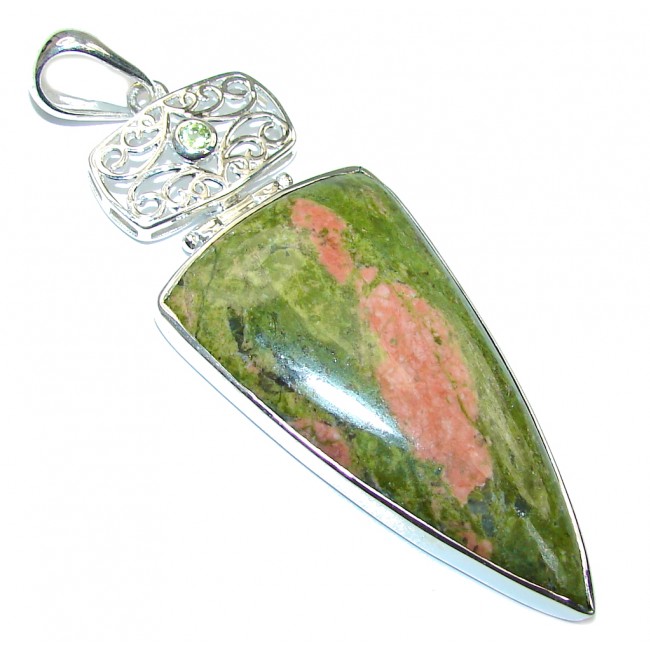 Big Excellent Russian Green Unakite Sterling Silver Pendant