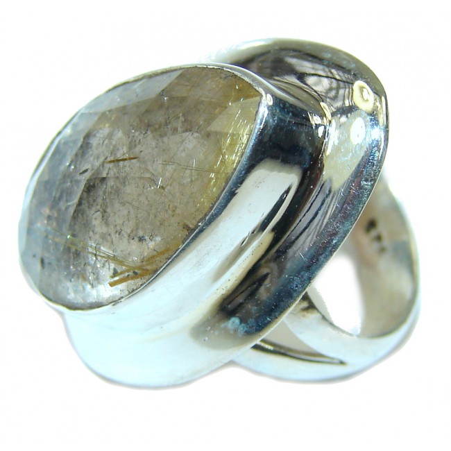 Simple Beauty Golden Rutilated Quartz Sterling Silver ring s. 8
