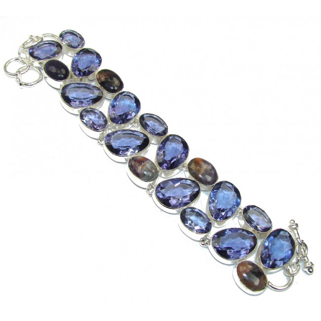 Special Moment! Created Blue Tanzanite & Bertrandite Sterling Silver Bracelet
