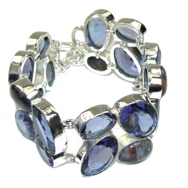 Special Moment! Created Blue Tanzanite & Bertrandite Sterling Silver Bracelet