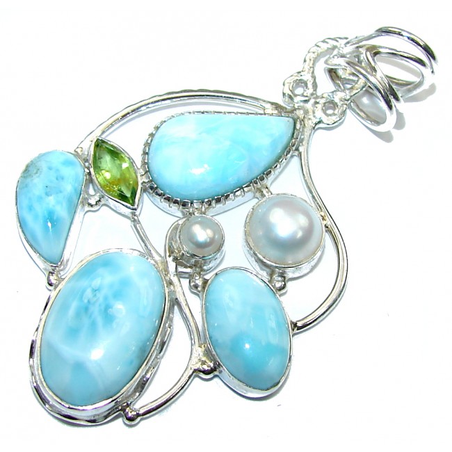 Secret Beauty! Blue Larimar & Fresh Water Pearl Sterling Silver Pendant