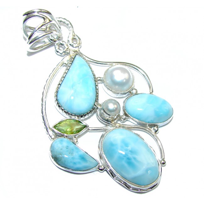 Secret Beauty! Blue Larimar & Fresh Water Pearl Sterling Silver Pendant