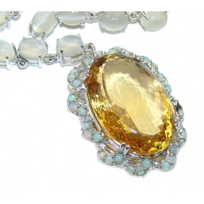 Very Special Vintage Look Handmade 76ct. Citrine & Opal Sterling Silver necklace