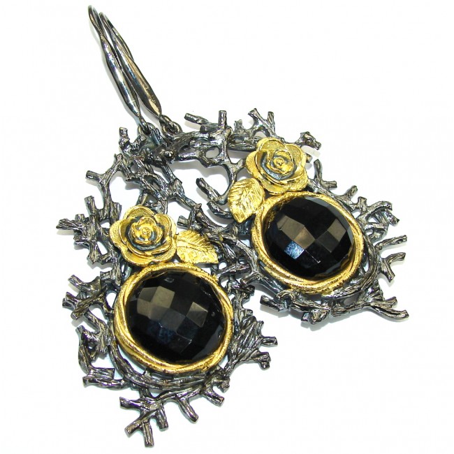 Huge! Stunning Design! AAA Onyx , Gold Plated, Rhodium Plated Sterling Silver earrings
