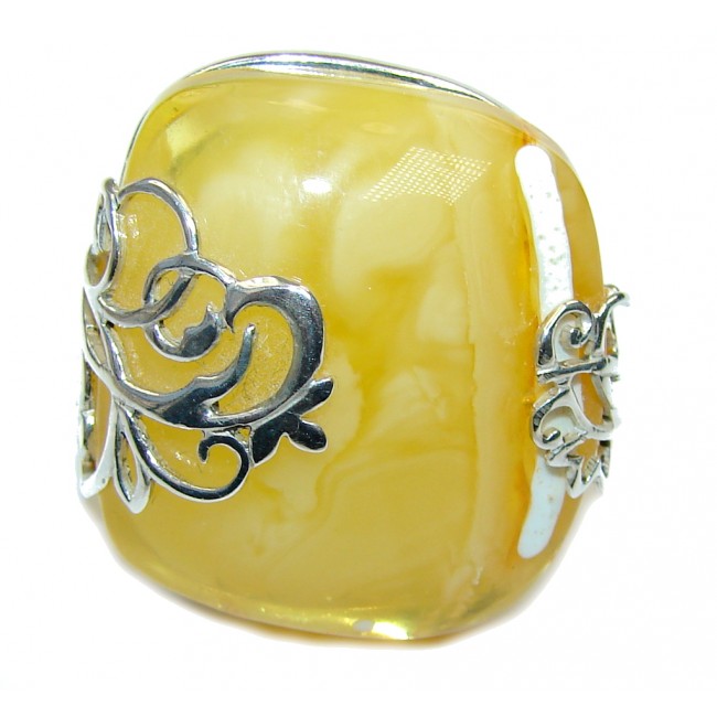Natural Beauty! AAA Yellow Baltic Polish Amber Sterling Silver Ring s. 8