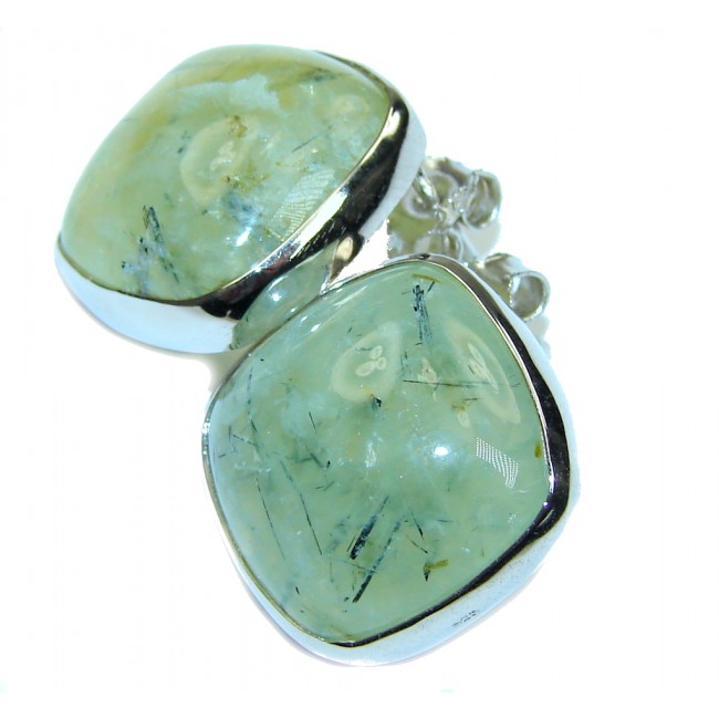 Secret Beauty! Green Moss Prehnite Sterling Silver earrings
