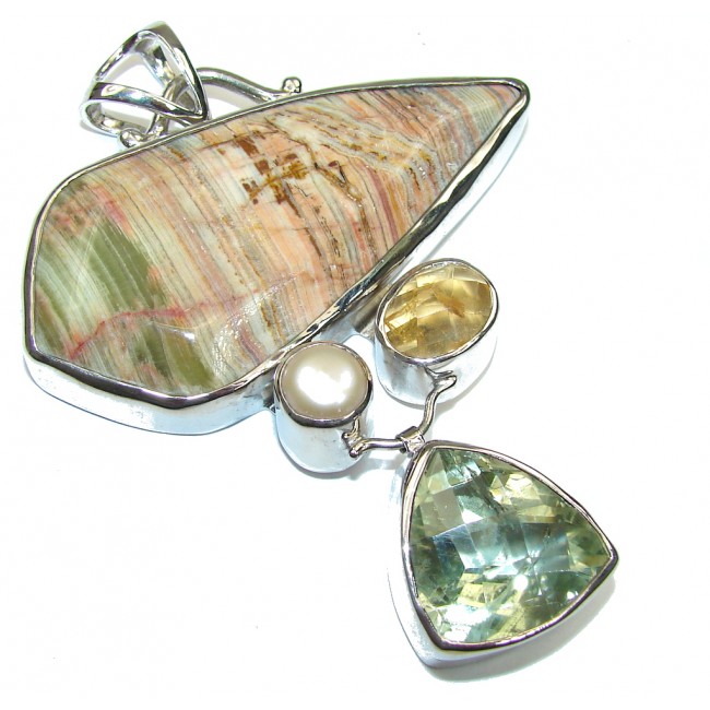 Large! AAA African Green Opal Sterling Silver Pendant