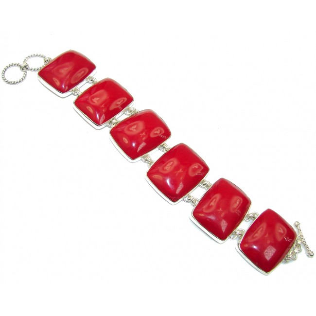 Deep Love! Red Fossilized Coral Sterling Silver Bracelet