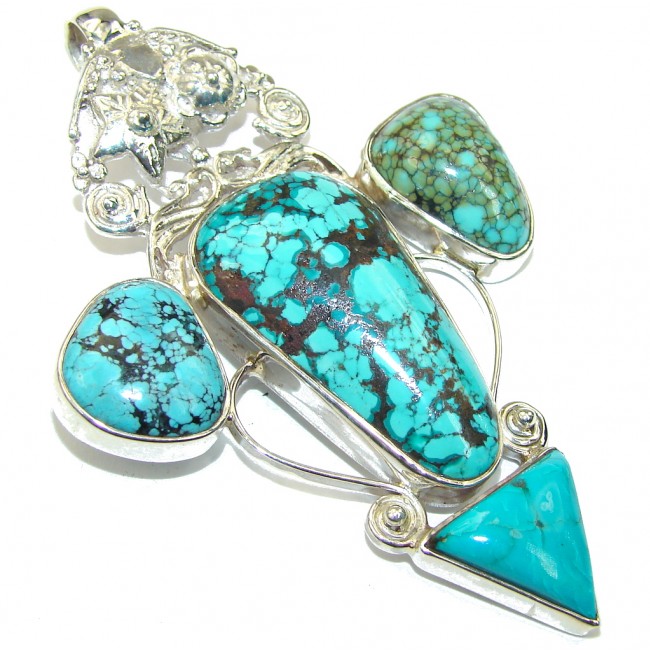 Large! Excellent Blue Turquoise Sterling Silver Pendant