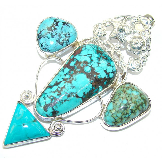 Large! Excellent Blue Turquoise Sterling Silver Pendant