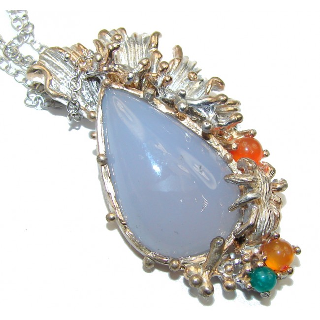 Mystic Sky! Blue Aquamarine , Two Tones Sterling Silver necklace