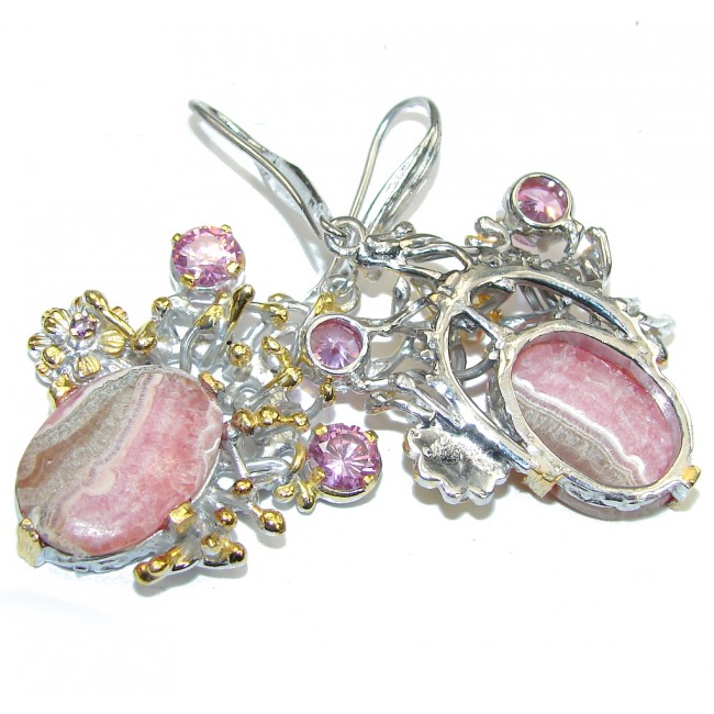 Tropical Glow! AAA Pink Rhodochrosite & Pink Topaz, Two Tones Sterling Silver earrings