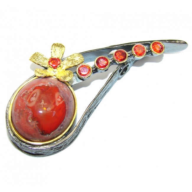 New Fashion Design! Mexican Fire Opal, Gold Plated, Rhodium Plated Sterling Silver Pendant