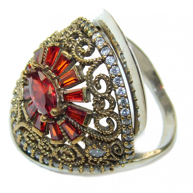 Victorian Style Red Garnet Quartz Sterling Silver Ring s. 9