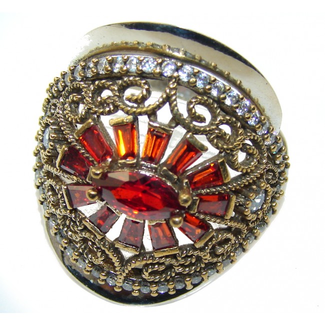 Victorian Style Red Garnet Quartz Sterling Silver Ring s. 9