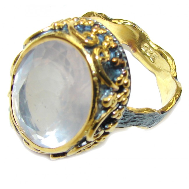 Delicate Rose Pink Quartz, Gold Plated, Rhodium Plated Sterling Silver Ring s. 9
