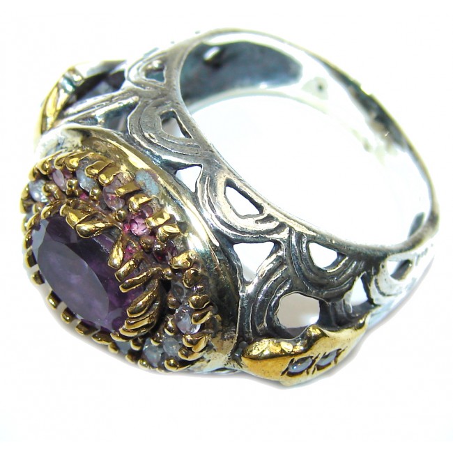 Special AAA Purple Amethyst, Two Tones Sterling Silver ring s. 8 1/4