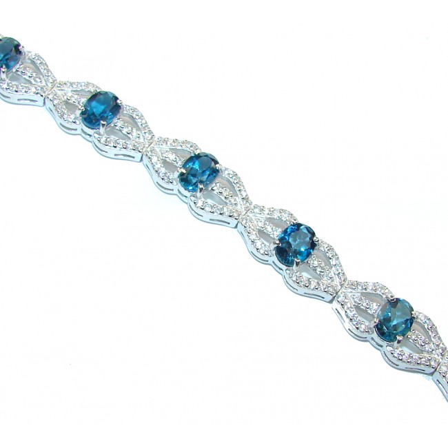 Mesmerizing Natural Blue Topaz & White Topaz Sterling Silver Bracelet