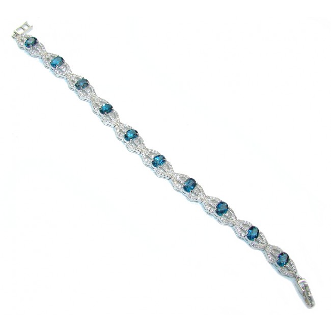 Mesmerizing Natural Blue Topaz & White Topaz Sterling Silver Bracelet