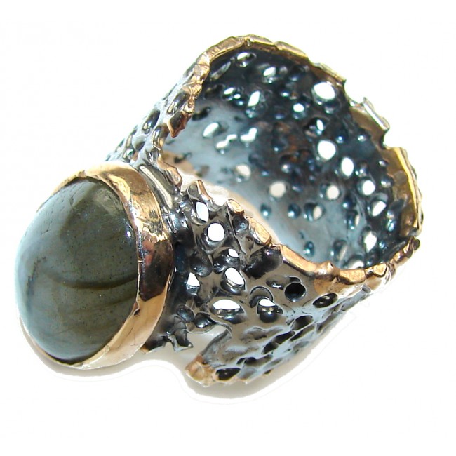 Just Perfect!! AAA Labradorite, Rhodiium Plated, Rose Gold Plated Sterling Silver Ring s. 8