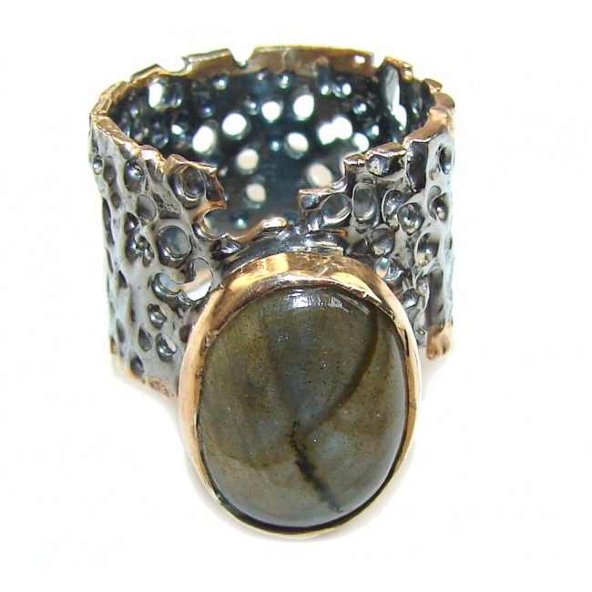 Just Perfect!! AAA Labradorite, Rhodiium Plated, Rose Gold Plated Sterling Silver Ring s. 8