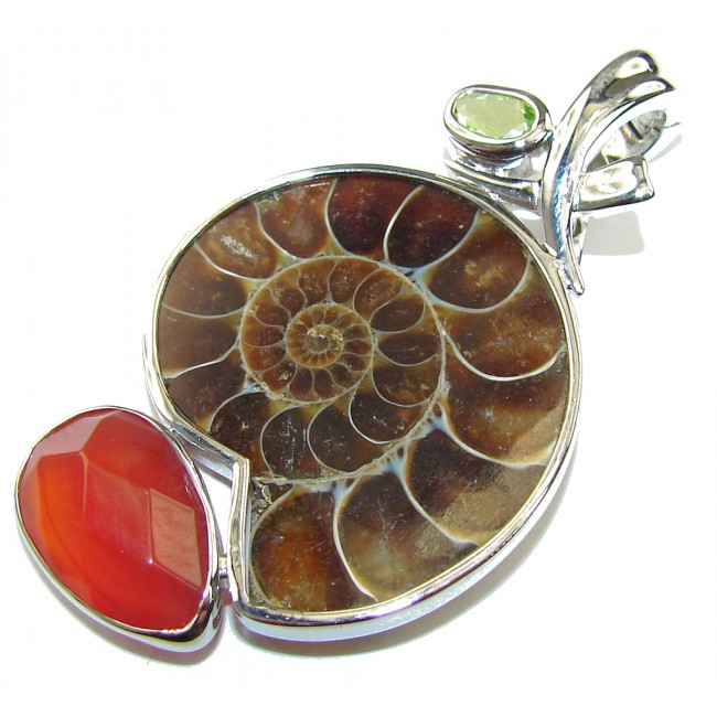 Beautiful Brown Ammonite Fossil Sterling Silver Pendant