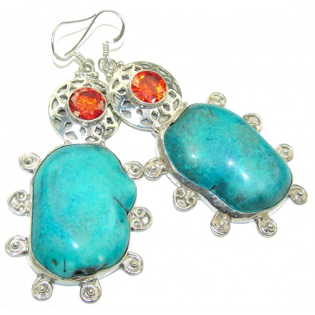 Large! Vintage Style Blue Turquoise Sterling Silver earrings