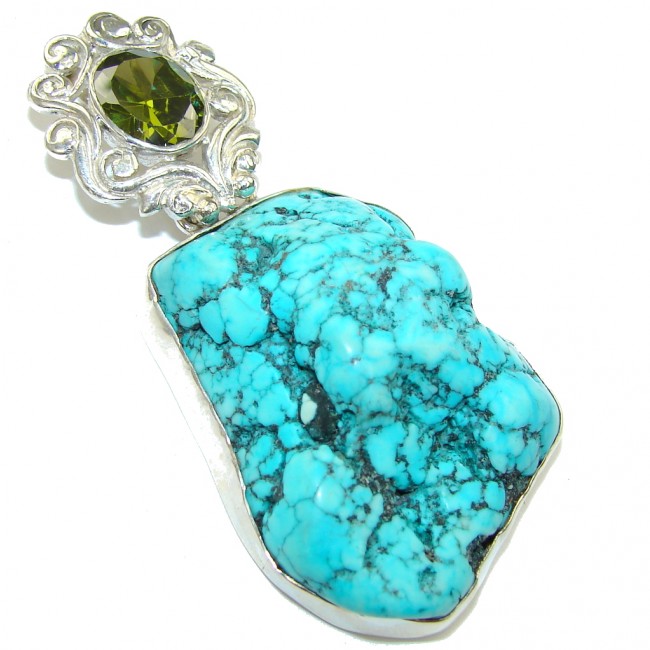 Fashion Rough Blue Turquoise Sterling Silver Pendant