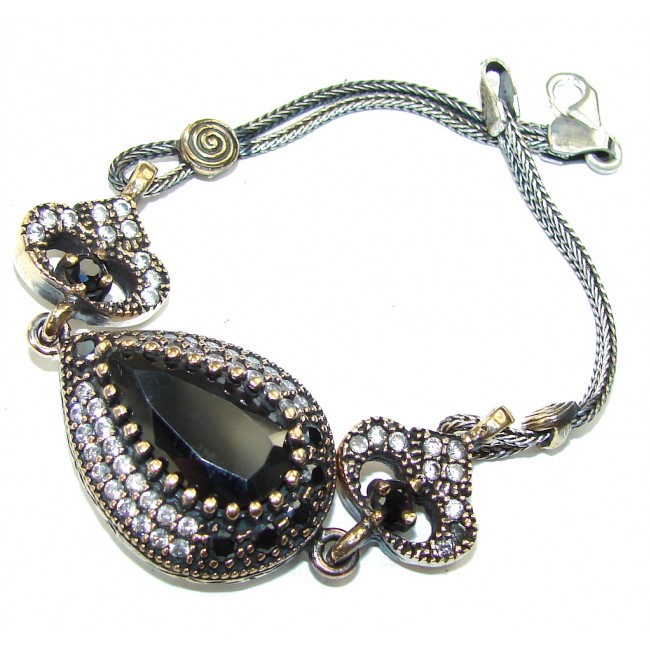 Victorian Style Black Spinel & White Topaz Sterling Silver Bracelet