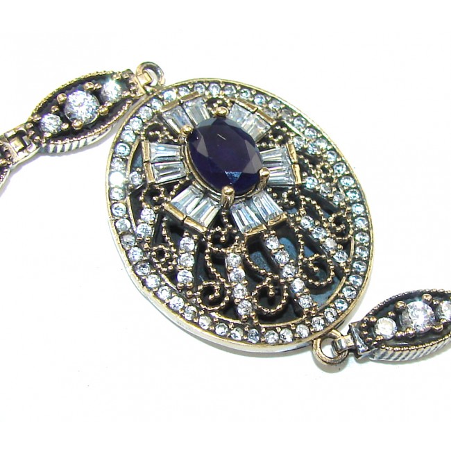 Victorian Style! Blue Sapphire & White Topaz Sterling Silver Bracelet