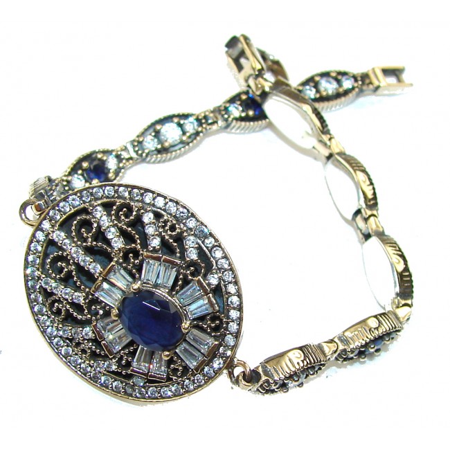 Victorian Style! Blue Sapphire & White Topaz Sterling Silver Bracelet