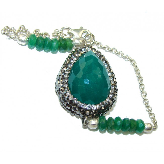 Victorian Style! Green Jade Sterling Silver Bracelet
