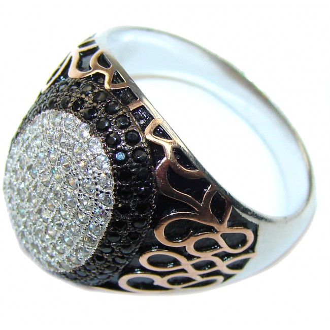 Just Perfect! White Topaz & Black Spinel, Two Tones Sterling Silver Ring s. 12