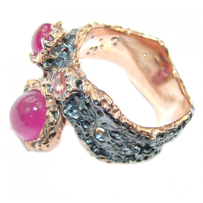 Perfect Pink Ruby, Rose Gold Plated, Rhodium Plated Sterling Silver Ring s. 7 1/4