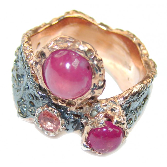 Perfect Pink Ruby, Rose Gold Plated, Rhodium Plated Sterling Silver Ring s. 7 1/4