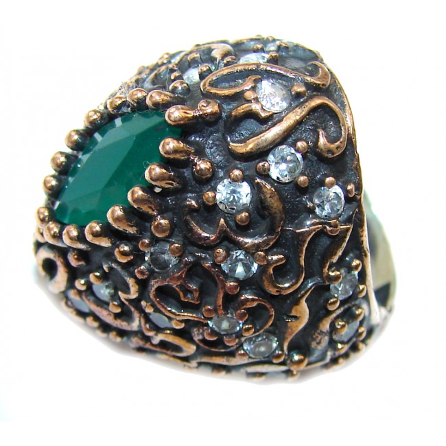 Victorian Style! Emerald & White Topaz Sterling Silver Ring s. 6 1/2