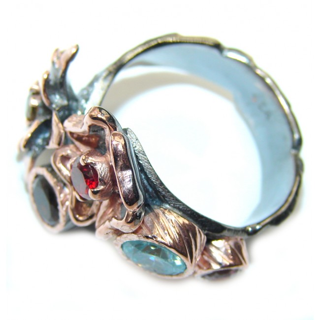 Perfect! Swiss Blue Topaz, Rhodium Plated, Rose Gold Plated Sterling Silver Ring s. 8