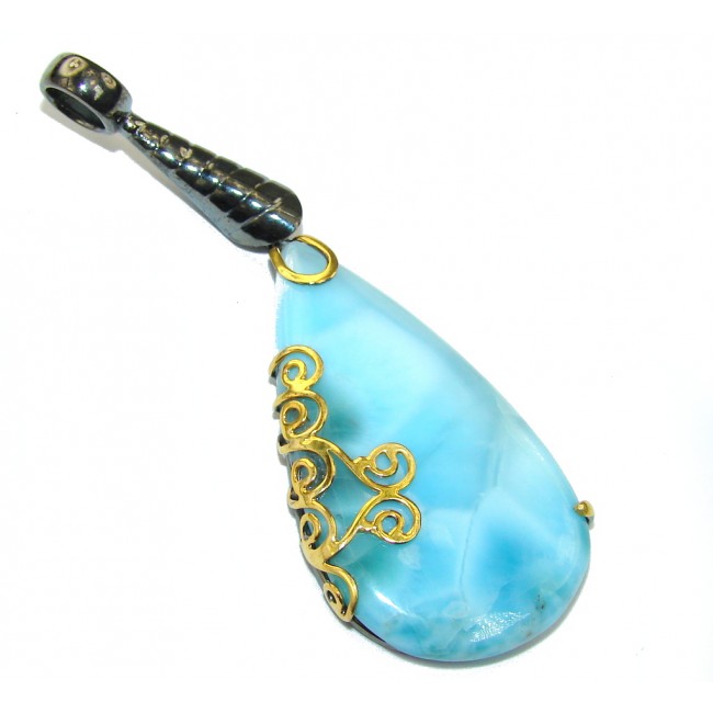 Natural AAA Blue Larimar, Gold Plated, Rhodium Plated Sterling Silver Pendant