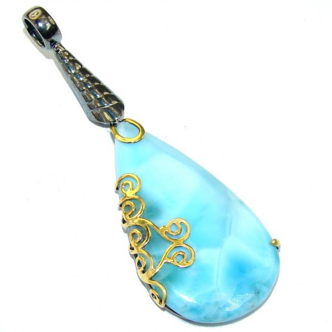 Natural AAA Blue Larimar, Gold Plated, Rhodium Plated Sterling Silver Pendant