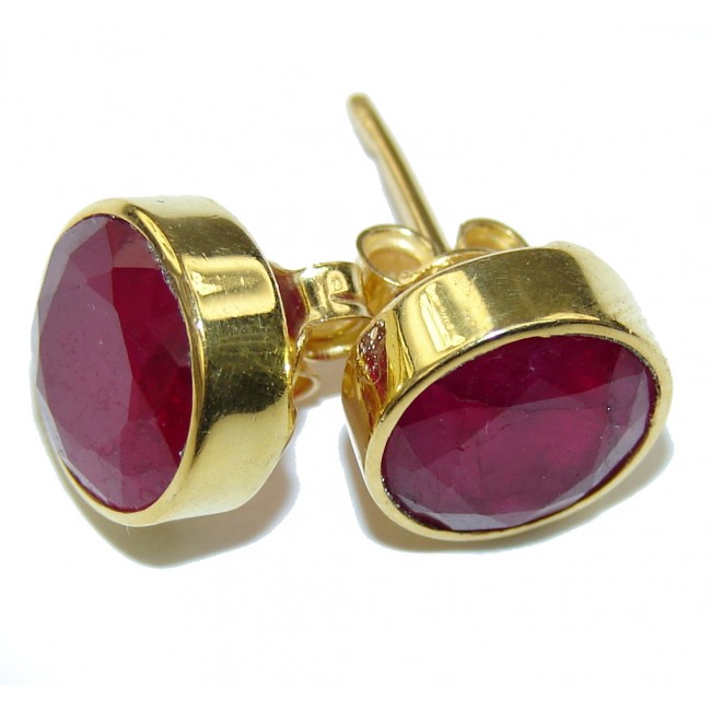 Delicate Pink Ruby, Gold Plated Sterling Silver earrings