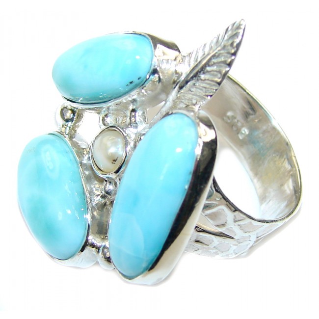 Delicate Beauty! AAA Blue Larimar Sterling Silver Ring s. 7 1/4
